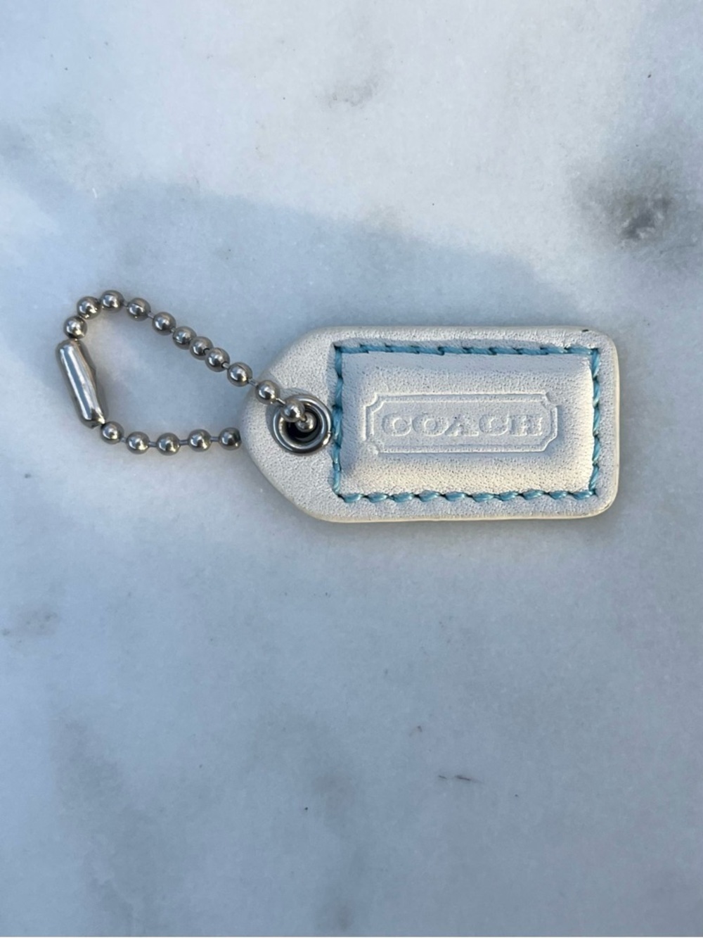 COACH Vintage Leather Hang Tag, White & Blue Mini